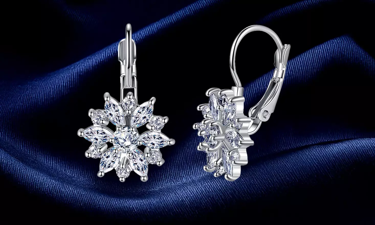 Crystal Flower Lever-back Earring in 18k White Gold