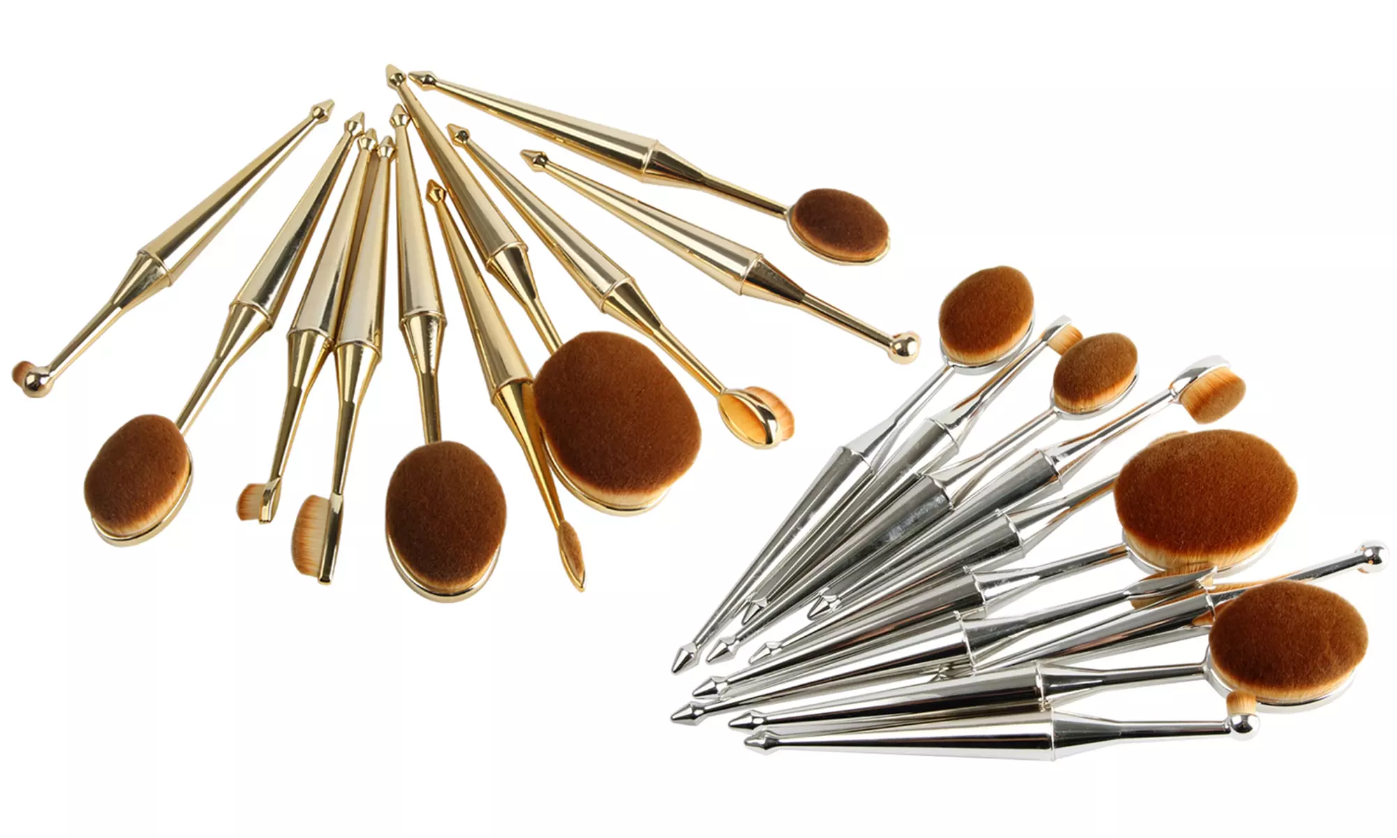 Metallic Oval Cosmetic Makeup Brush Set (10-Piece) - Primary Image
