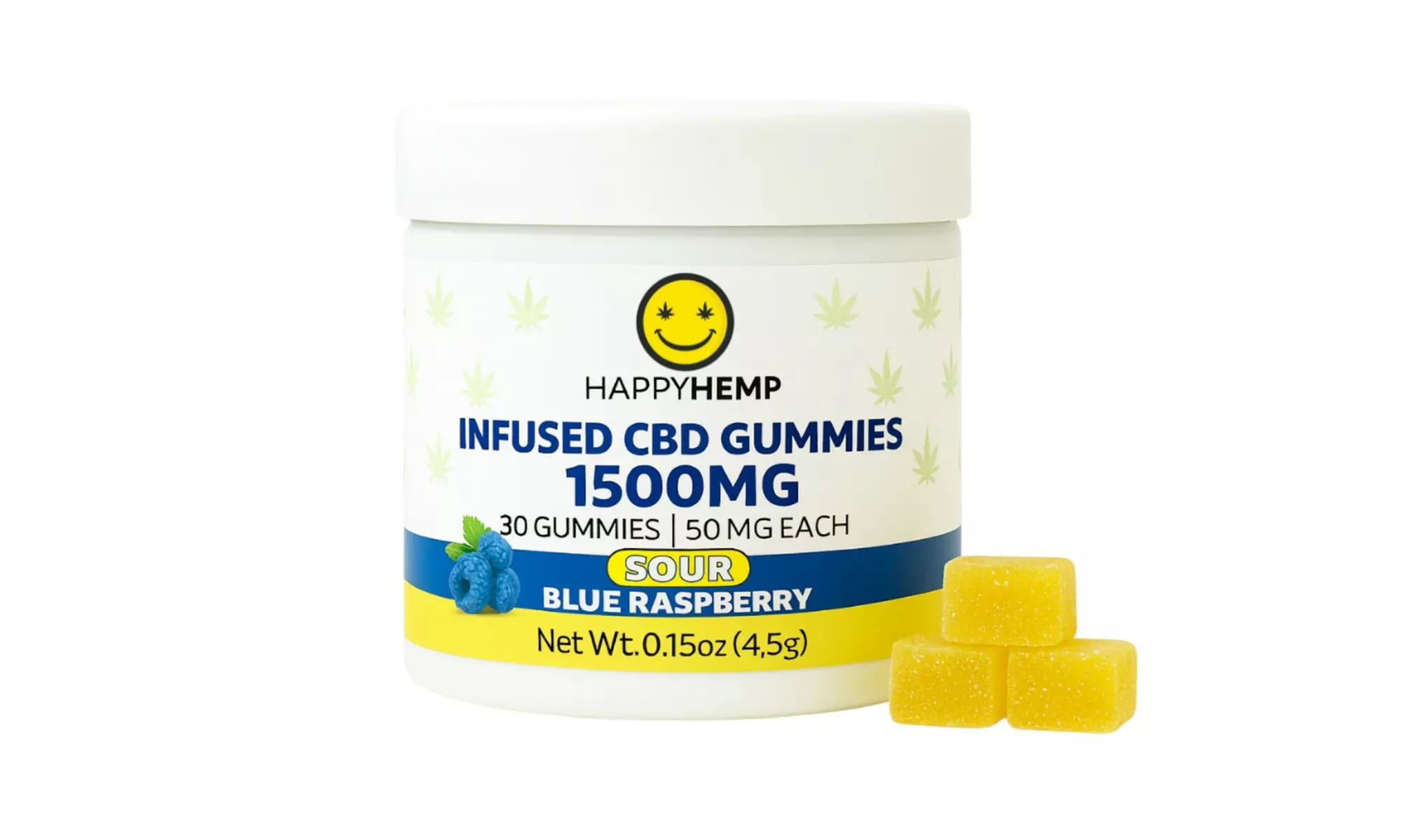 Happy Hemp Sour CBD Gummies - Blue Raspberry, Strawberry Lemonade & Green Apple