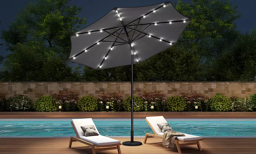 Image 2: Rotatable Solar Strip Lighting Umbrella with Fillable Base