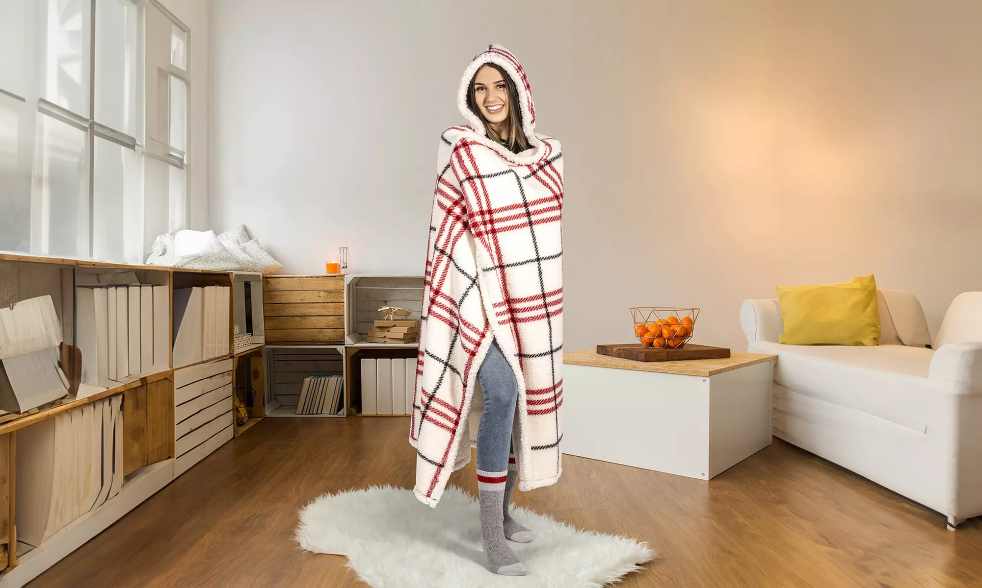 Luxury Super Soft Hoodie Sherpa-Lined Throw Blanket