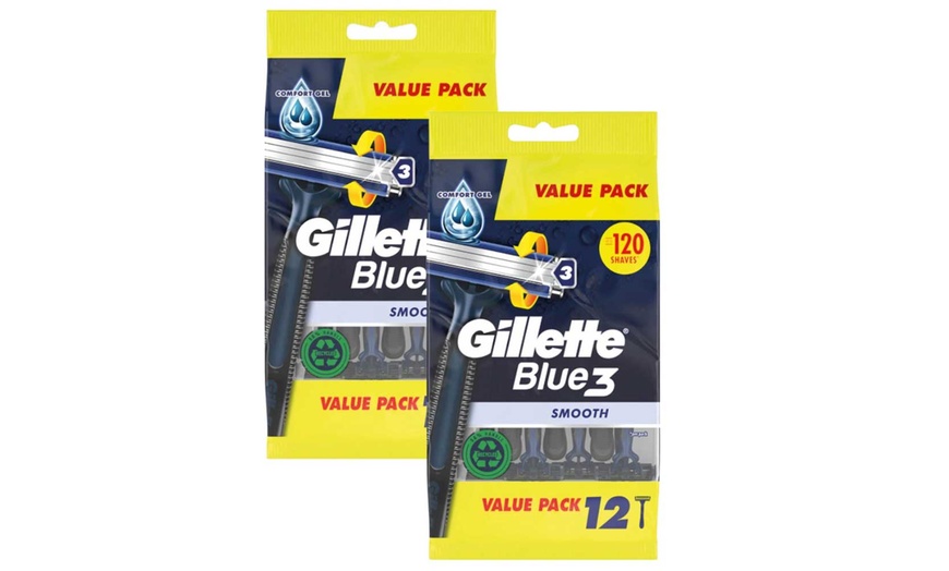 Image 2: Gillette Blue 12 Pack of Disposable Shavers with Three Gel Blades