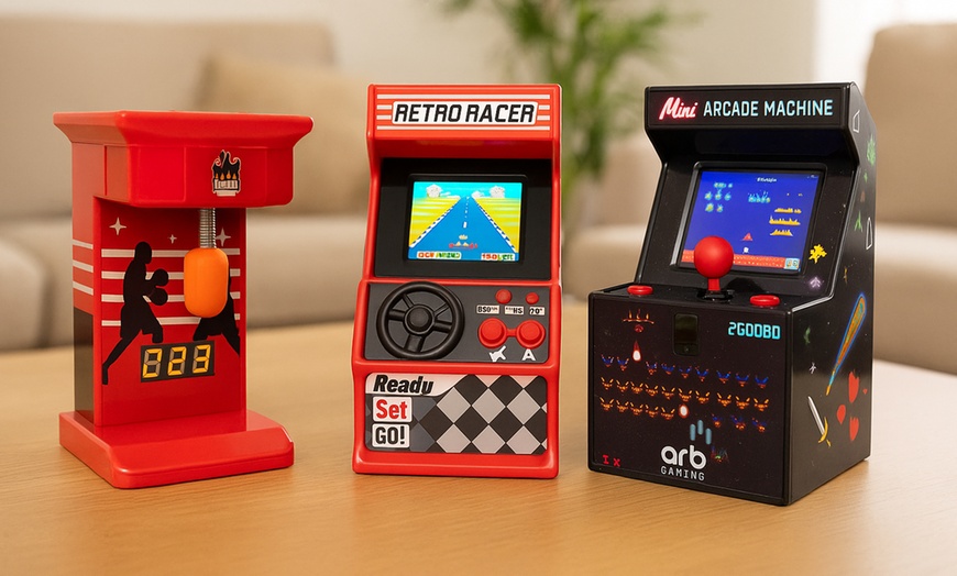 Image 1:  Retro Mini Arcade, Racing and Mini Punch Bag Machine