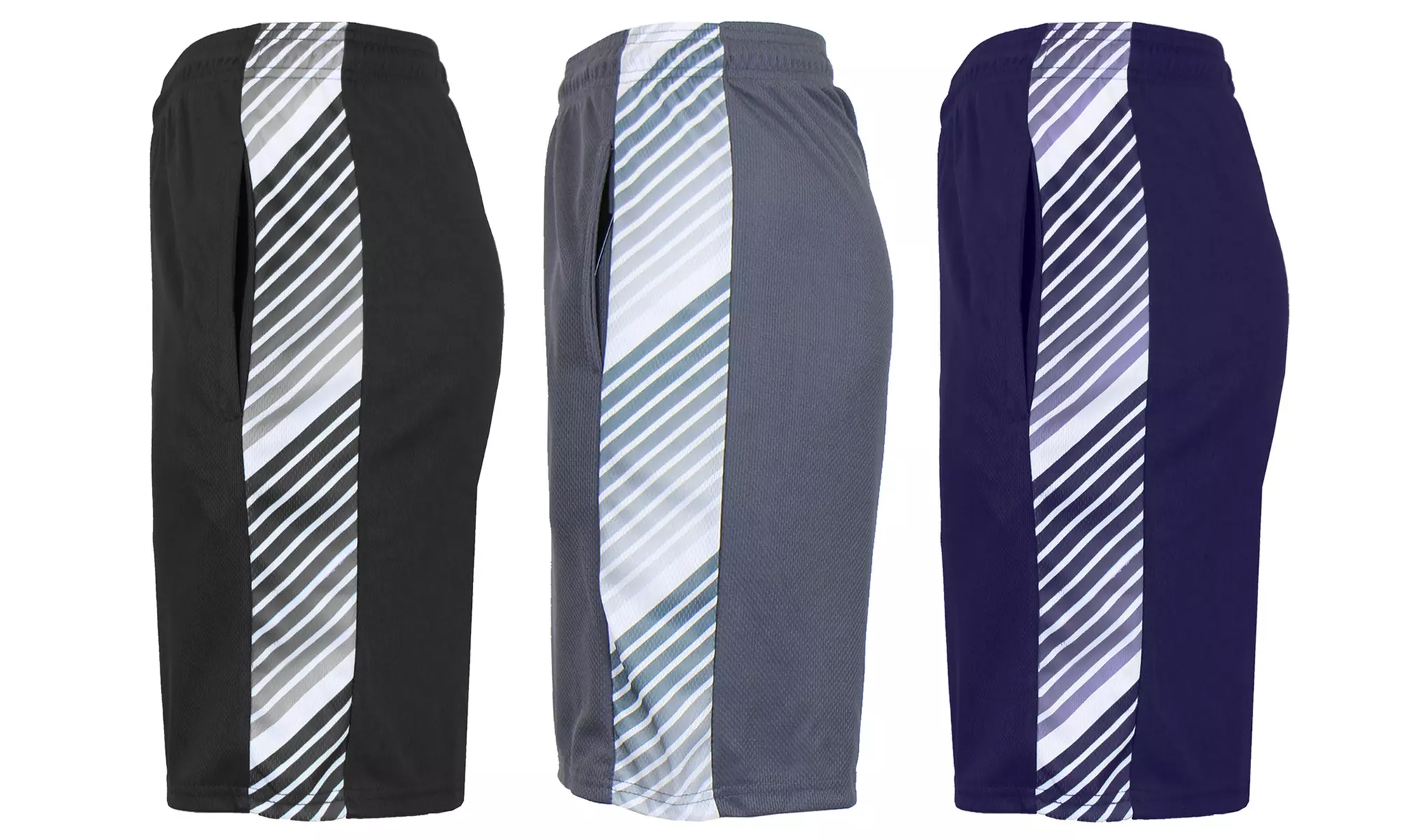 (3-Pack) Men's Moisture Wicking Performance Mesh Shorts With Side Trim Design