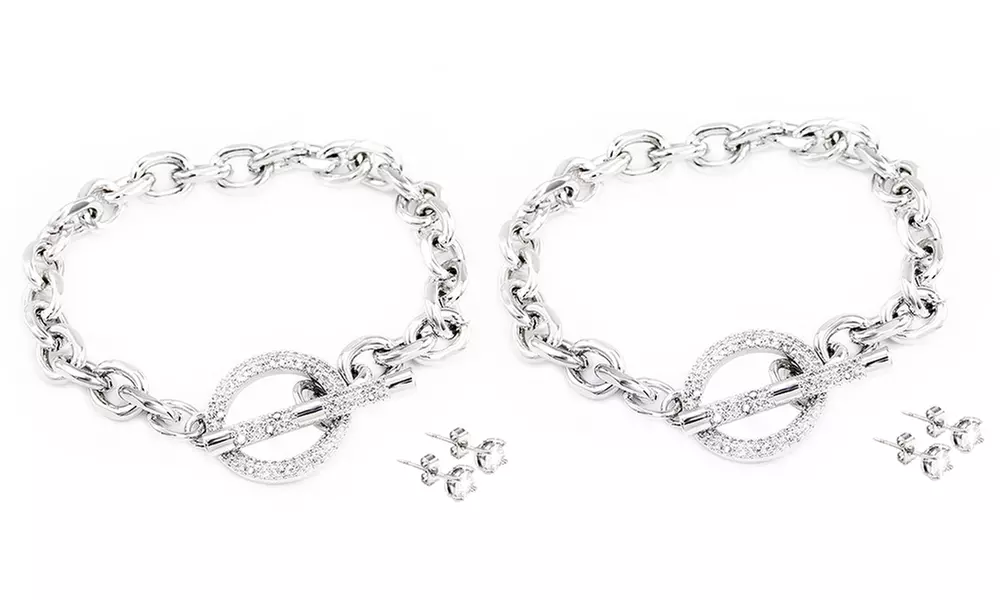 1x oder 2x Jora Armband und Ohrringe Set mit Swarovski®-Kristallen in Silber oder Roségold - Image 5