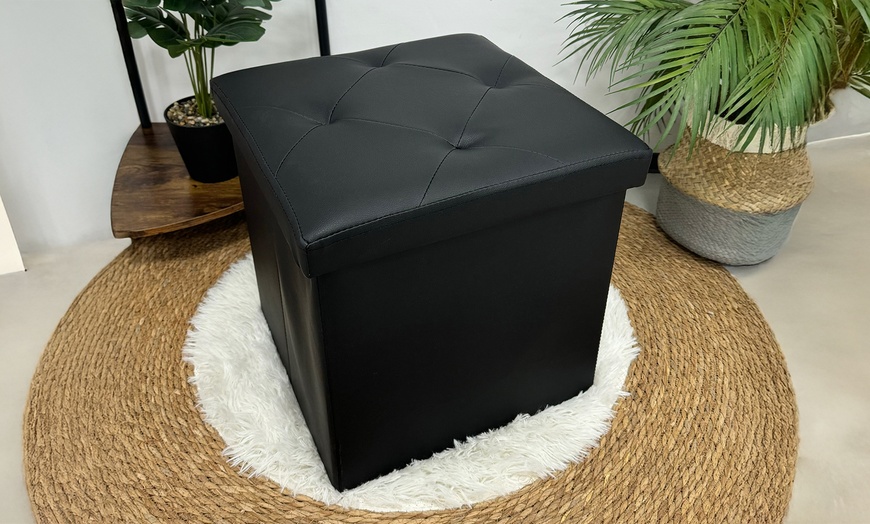 Image 14: Soft Upholstered Pouf with Hidden Storage