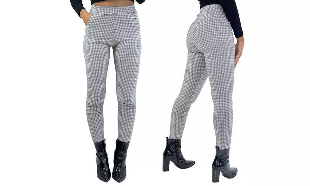 Women's Smart Check Print Stretch Trousers