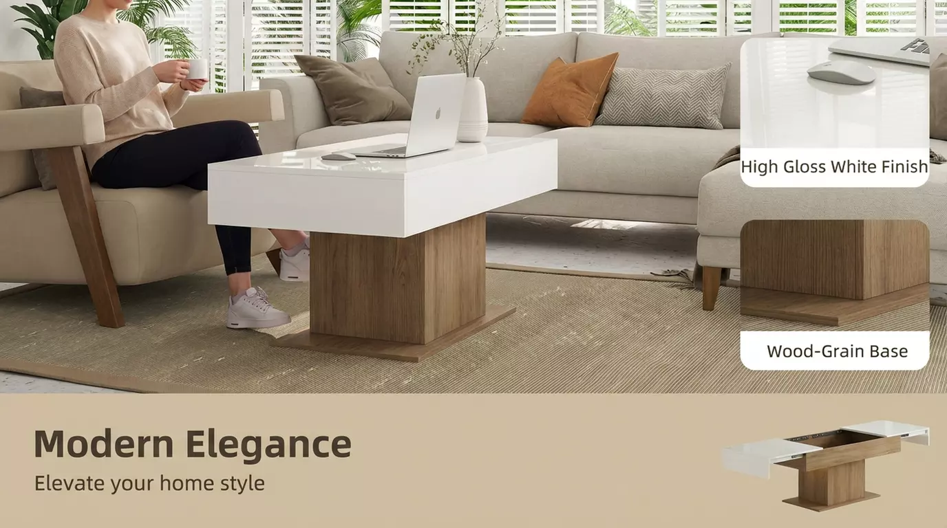 HOMCOM Extendable Coffee Table with LED Lighting