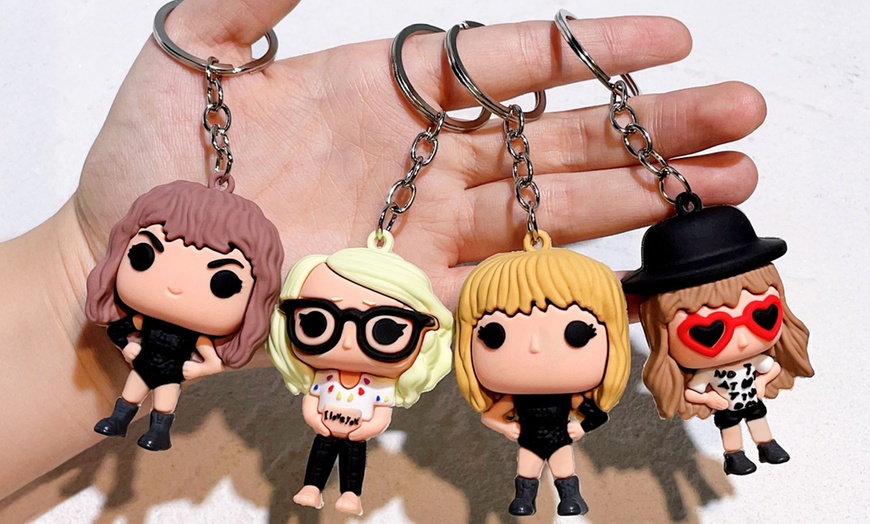 Image 2: Four-Piece Taylor Swift Doll Keychains in Eco-Friendly Silicone 