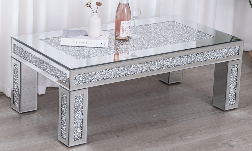 Image 1: Tiffany Diamond Crystal Mirrored Coffee Table