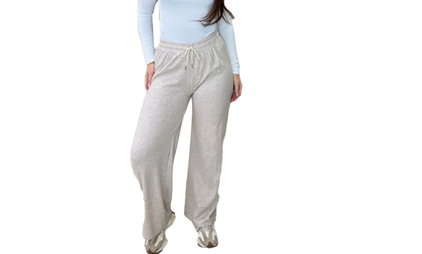 Image 6: Wide Leg Rib Knit Casual Bottoms