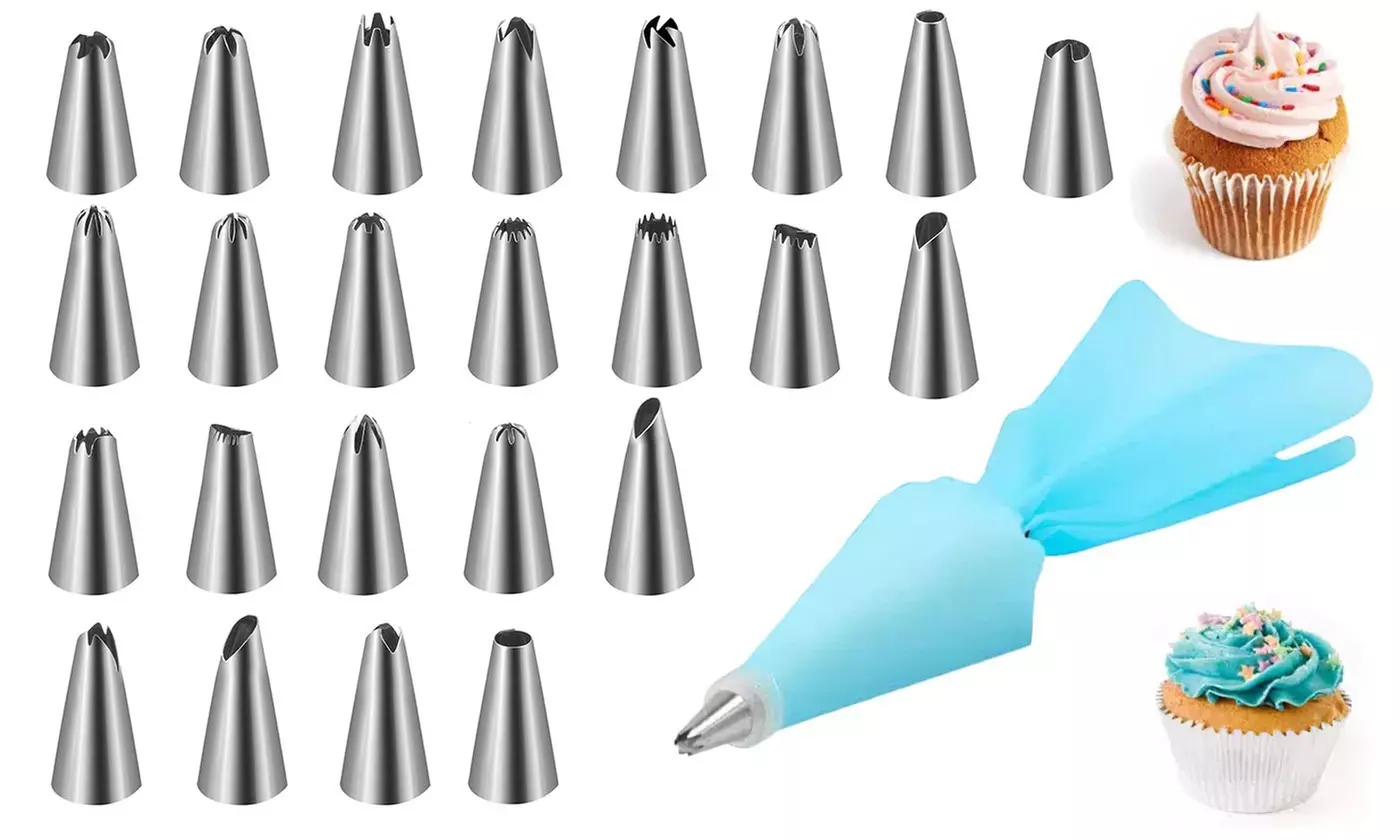 iMounTEK 24-Piece Stainless Steel Cake Decorating and Icing Tips Set