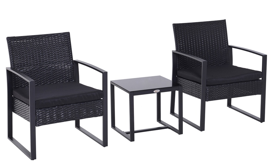 Image 2: Outsunny Square PE-Wicker Bistro Set in black, grey or brown