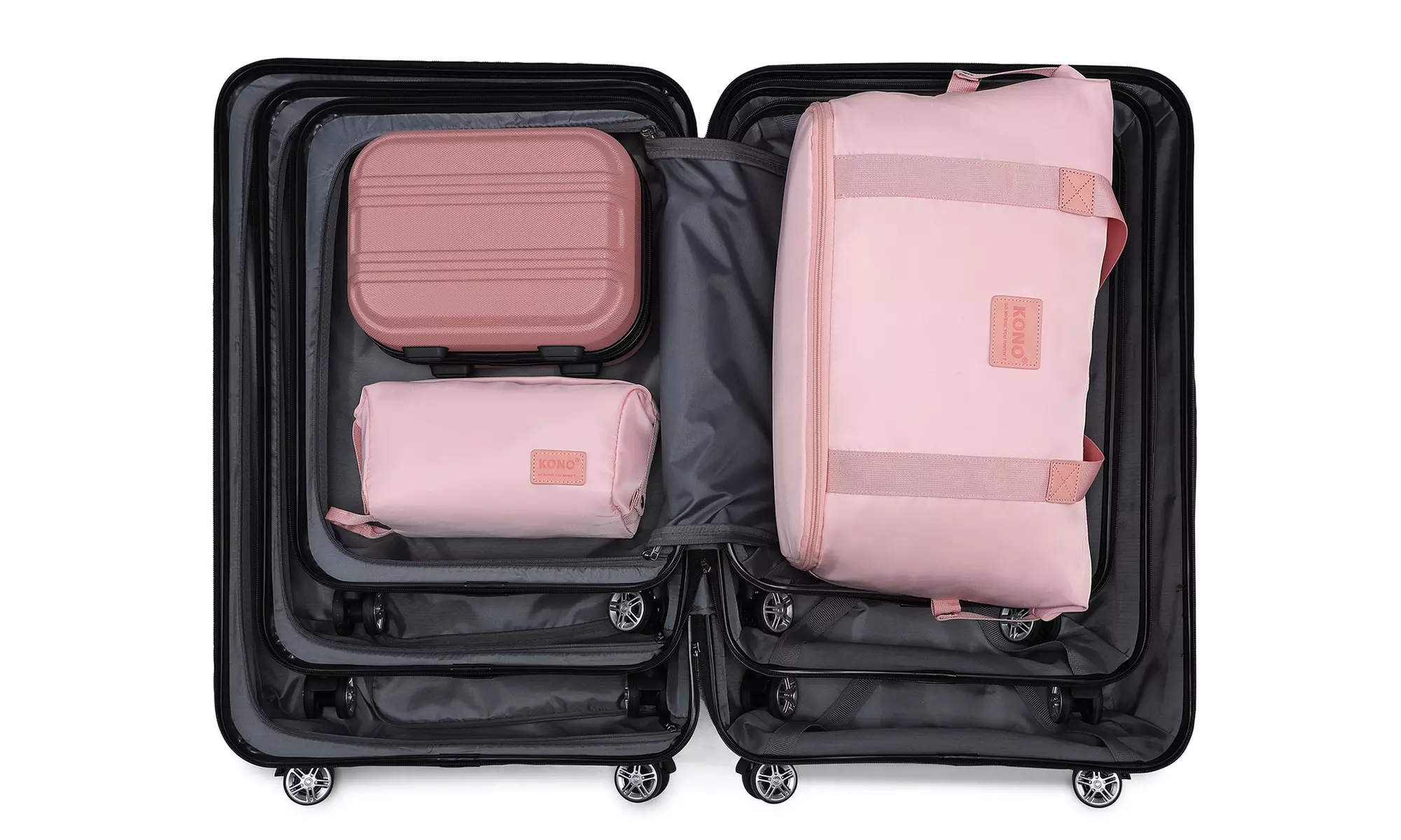 1x, 2x, 3x oder 4x KONO Hartschalen-Koffer- und Reisetaschen-Set in Rosa/Beige in der Größe nach Wahl