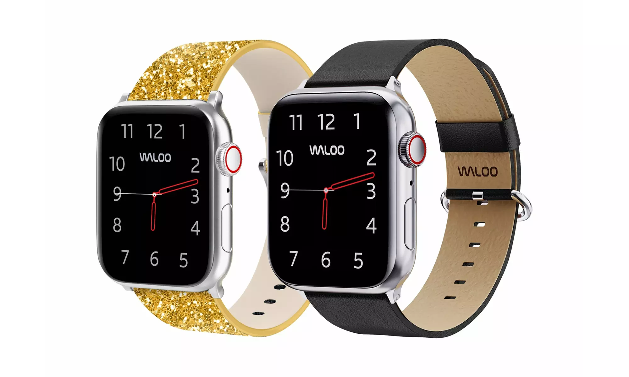 Waloo 2 Pack Leather Bling & Leather Grain Apple Watch Bands