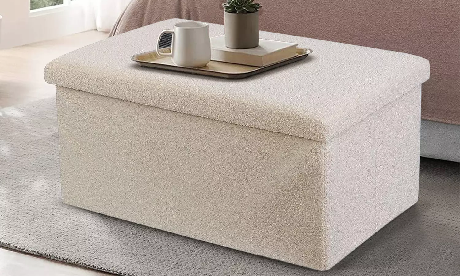 Teddy Boucle Storage Ottoman or Foldable Cube Footstool