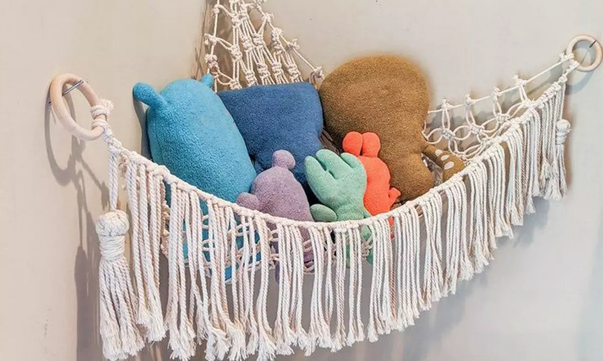 Tassels Boho Plush Toy Hammock with String Light - Primary Image