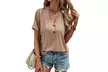 Women Short Sleeve V Neck Button Tops Blouses Trendy Casual Shirts Tunic - Second Medium