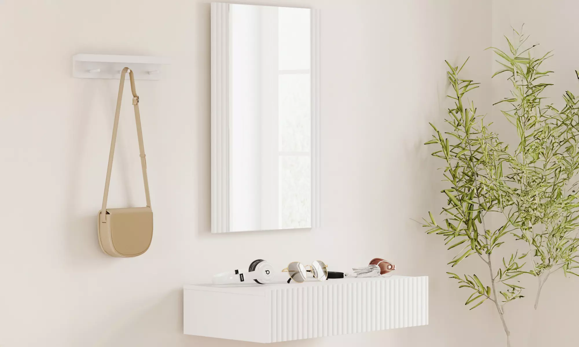 Console d'entrée flottante Amira avec miroir et tiroir, coloris au choix, livraison offerte - Primary Image