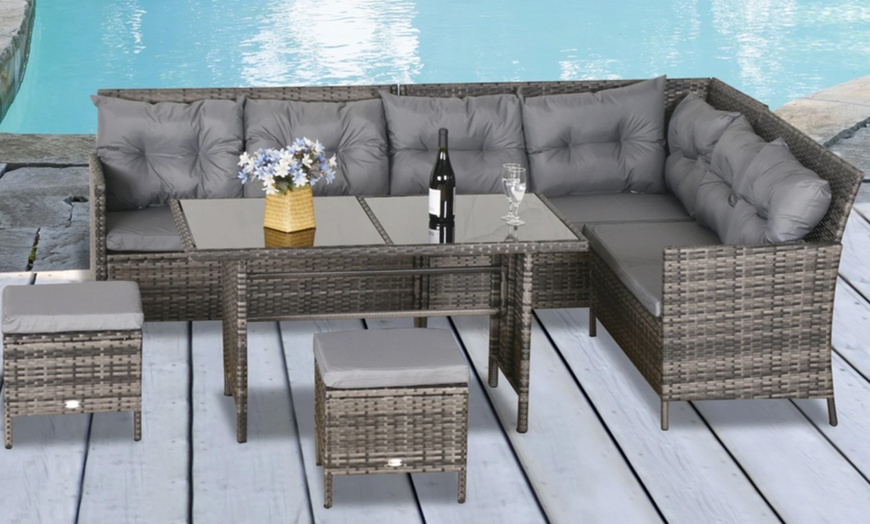 Image 9: Outsunny 8 Seater Rattan Effect Garden Dining Set with Table