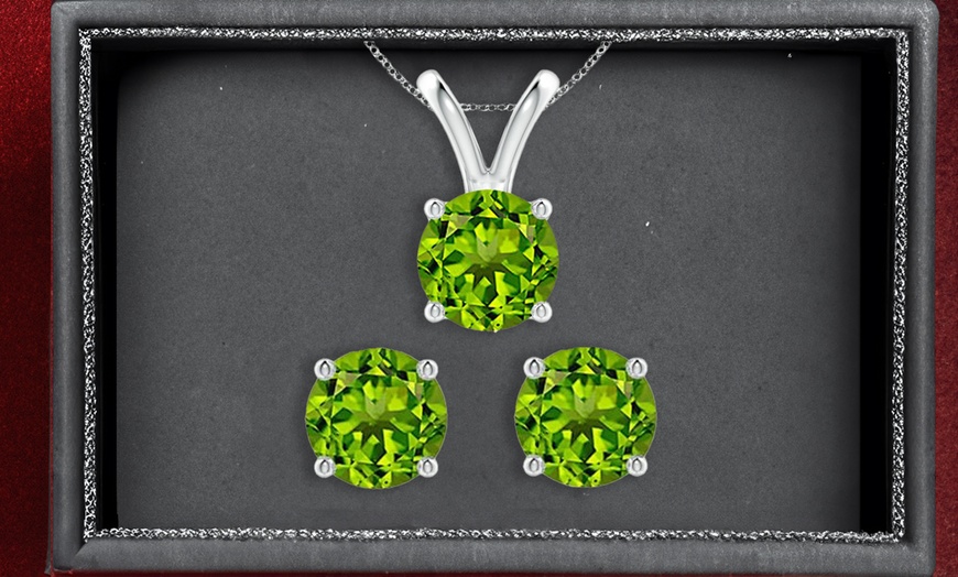 Image 1: 4 Cttw Round Peridot 18 Inch Necklace In Earring Set 24k Gold plated