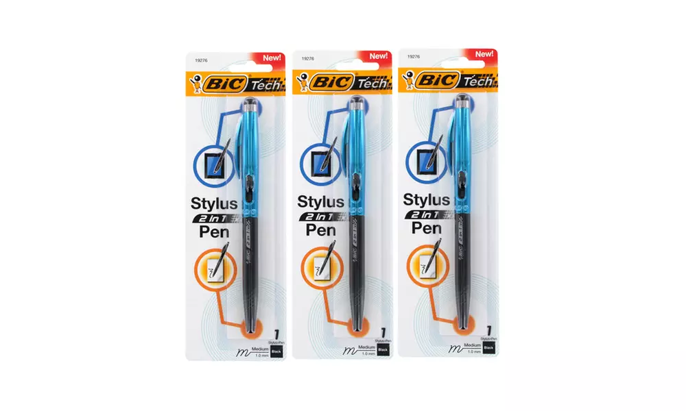 BIC Tech 2 in 1 Retractable Ball Stylus Pens (3-Pack) - Second Medium