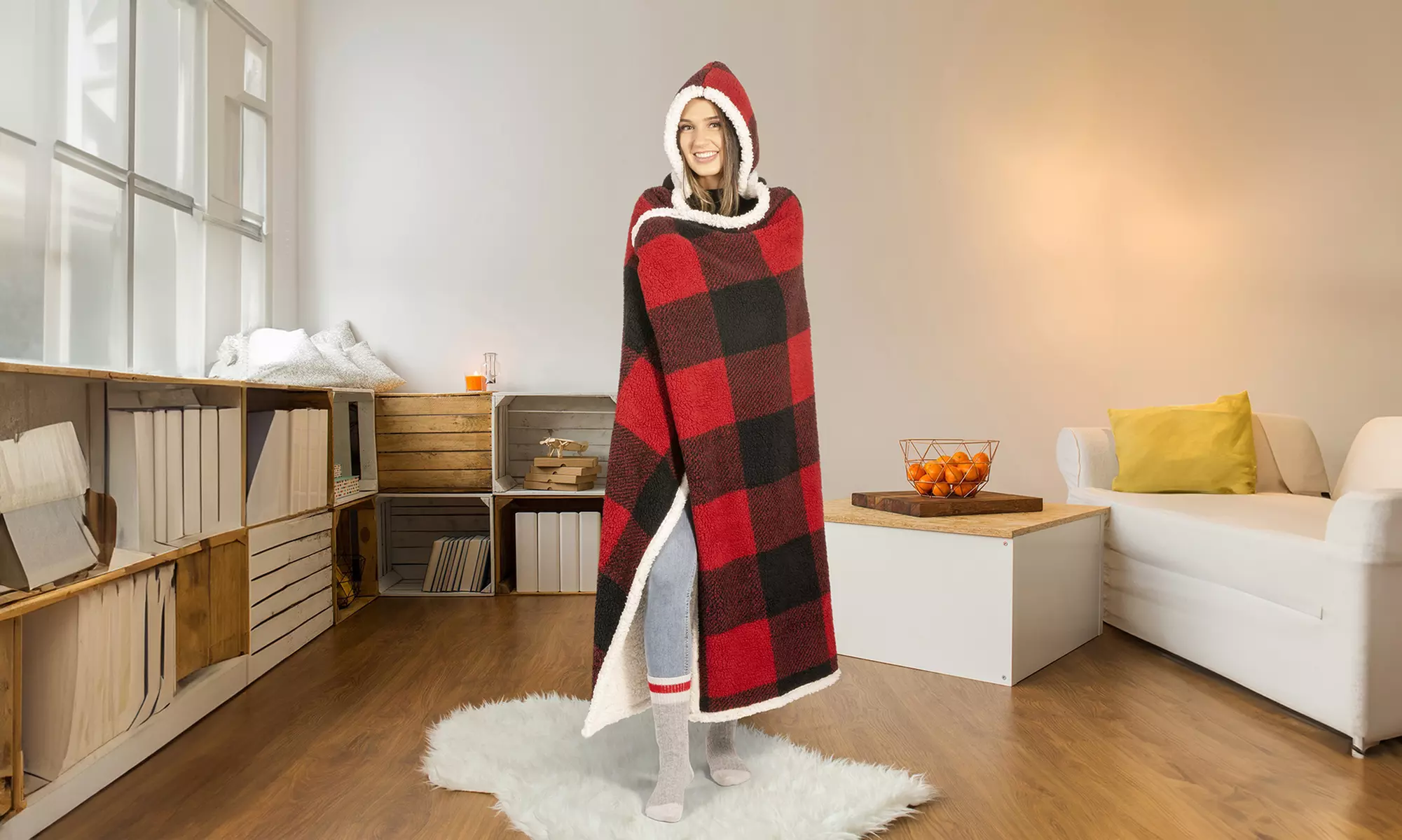 Luxury Super Soft Hoodie Sherpa-Lined Throw Blanket