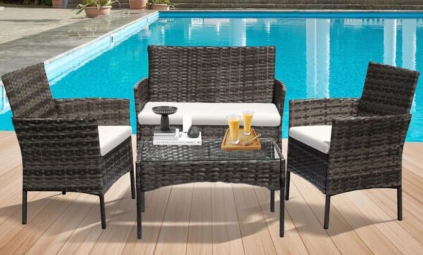 Image 1: 4-Piece Grey Rattan-Effect Dining Set