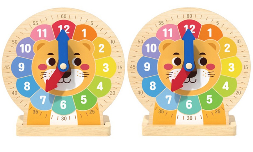 Image 3: One or Two Lion Wooden Teaching Clock for Learning Fun