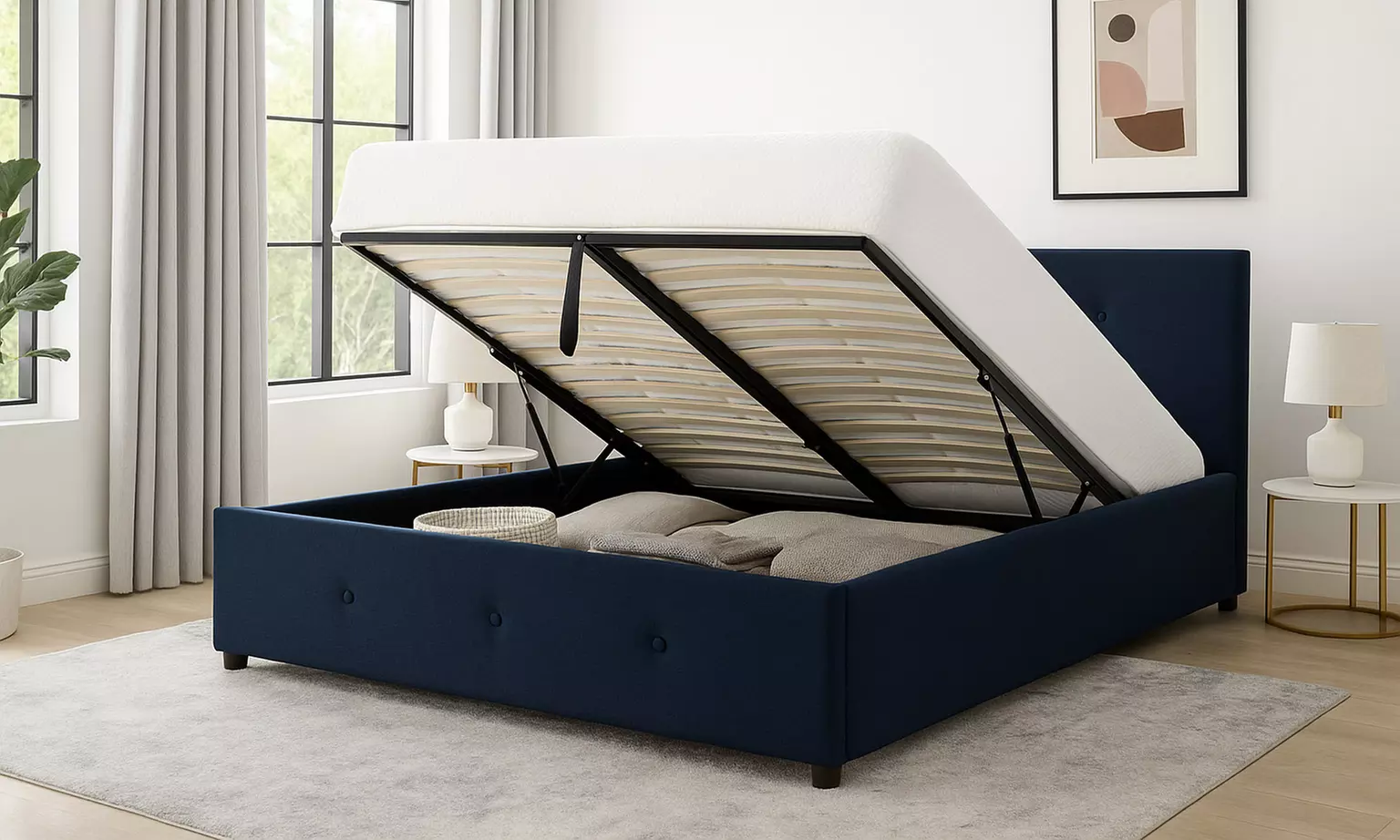 Lit coffre majestueux tissu capitonné Sampur