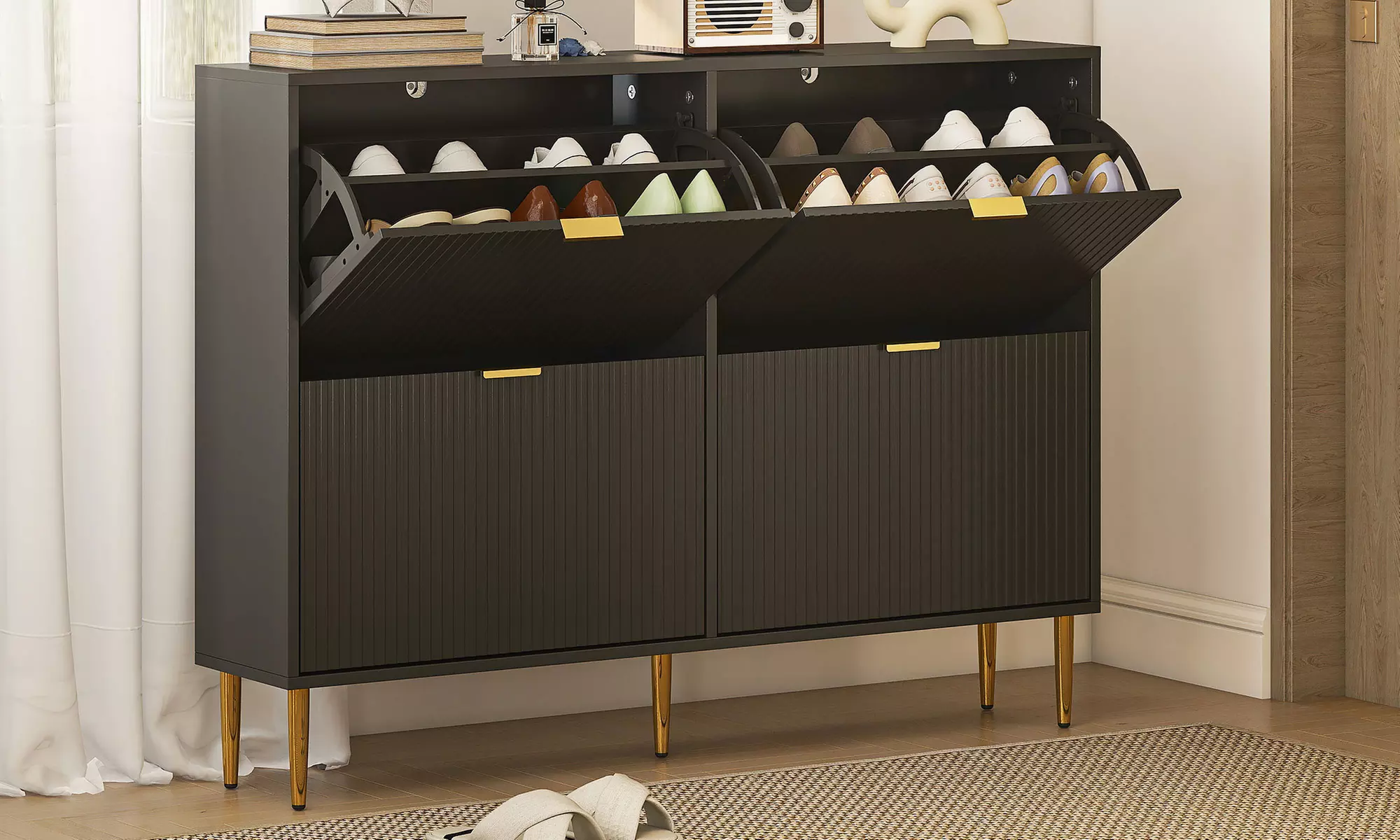 HomCom Narrow Shoe Cabinet with Four Flip Drawers
