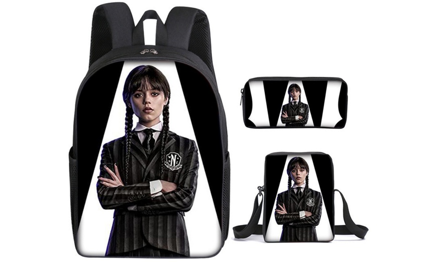 Image 12: 3-Piece Wednesday Adams-Inspired Backpack Set 
