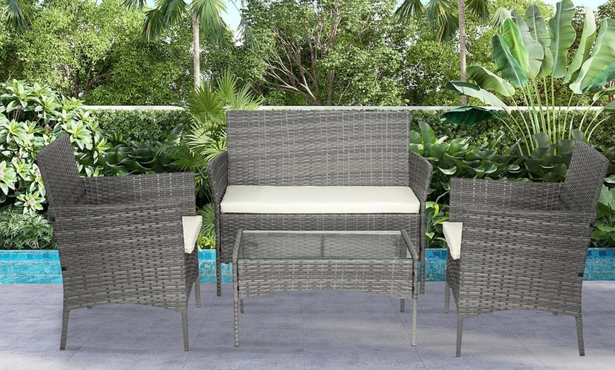 Image 5: Four-Seater Wicker Garden Furniture with Table
