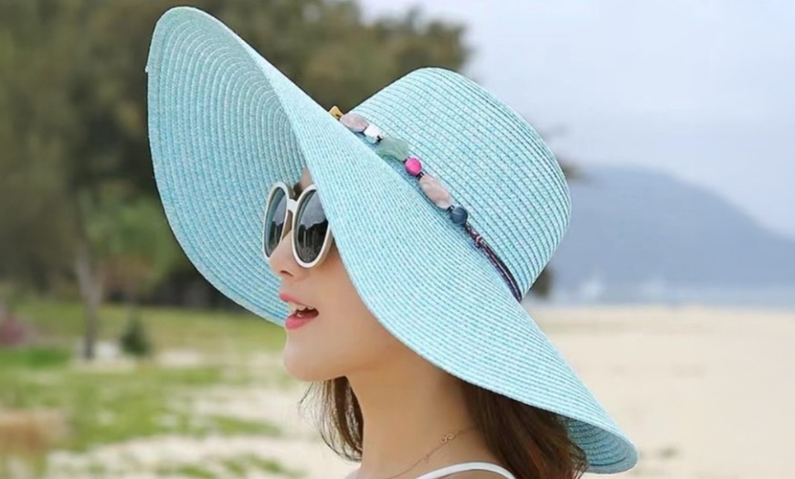 Image 5: Women's Wide Brim Beach Sun Straw Hat