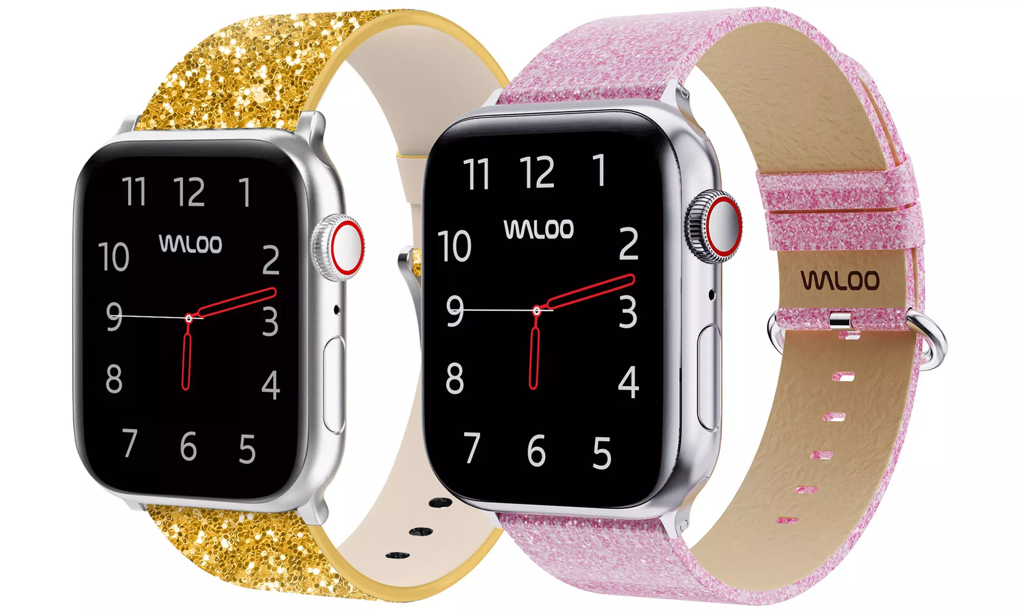 Waloo 2-Pack of Leather Bling and Shiny Brilliance Apple Watch Bands