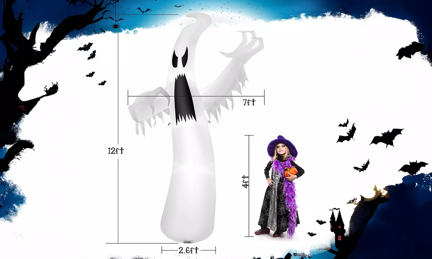 12ft Halloween Inflatable Ghost Quick Blow up LED Lights Outdoor Yard Scary