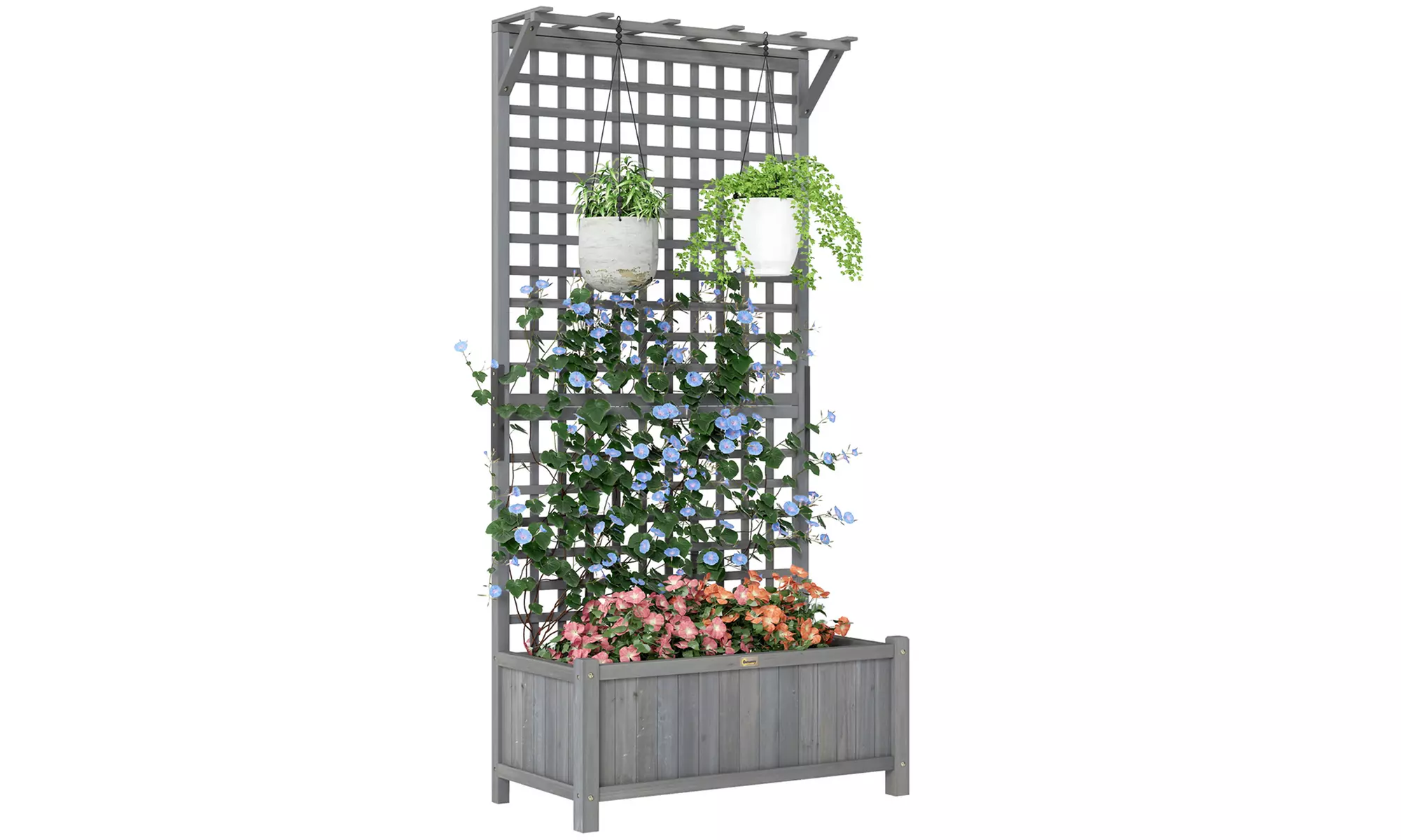 Outsunny Wooden Garden Planter with Trellis and Hanging Roof