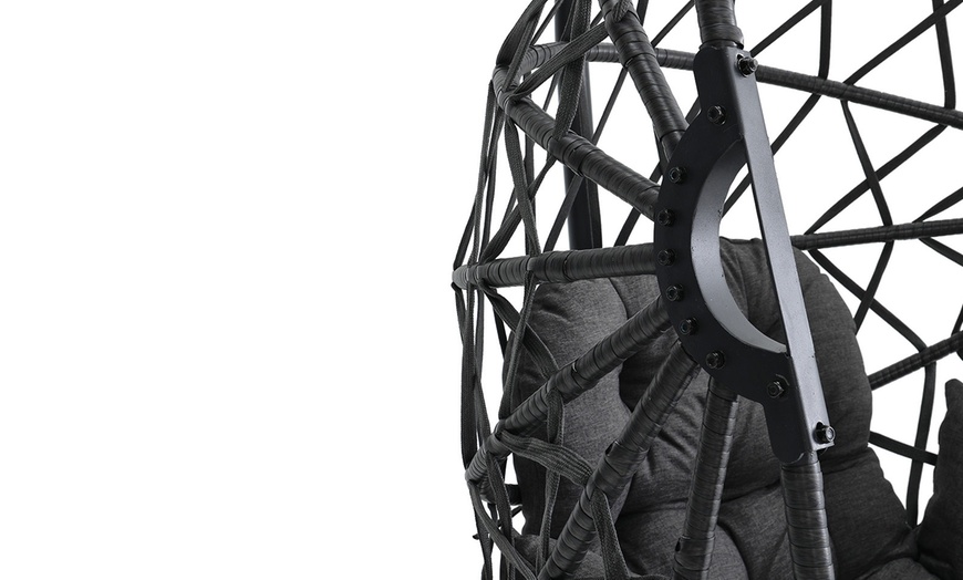 Image 14: Outdoor Cosy Rattan-Effect Hanging Egg Chair with Cushion