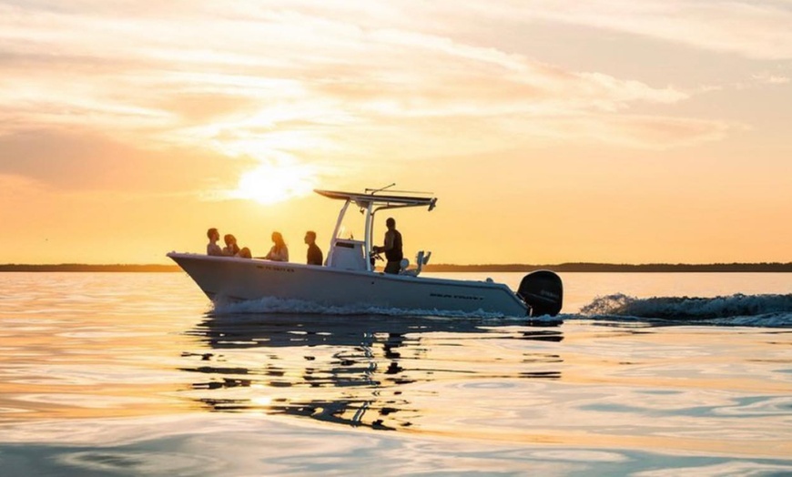 Image 1: 4, 6, or 8-Hours Luxury Boat Rental with Captain, Music & Floating Mat