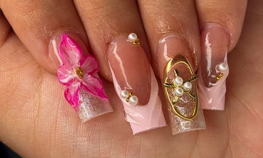 Image 1: Small or Extra Long Acrylic Nail Sets with Unlimited Gems