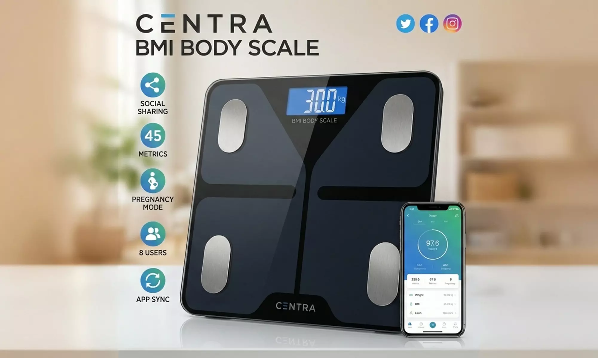 Centra Smart Body Fat Scale with 8-Electrode Analysis