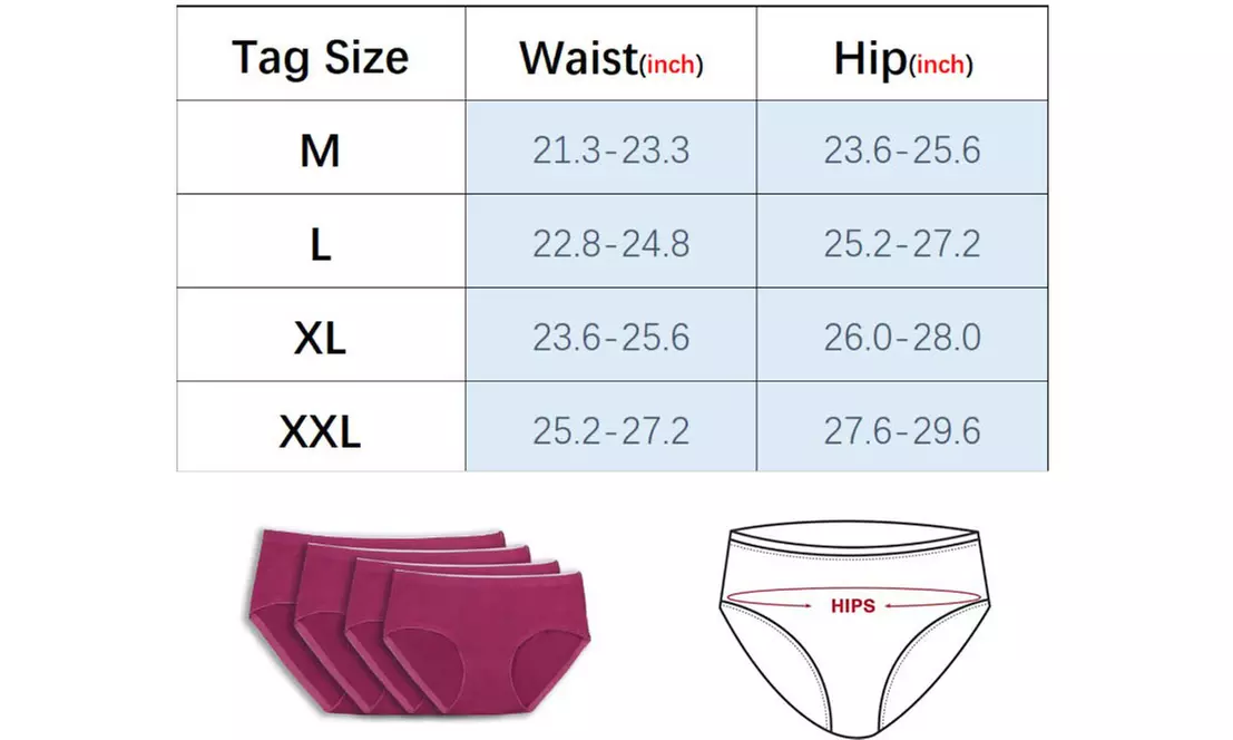 4-Pack Women's Cotton Mid Waist Full Panties No Show Brief Cut Underwear