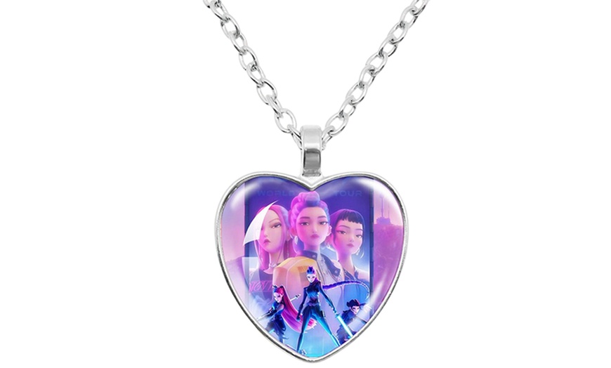 Image 3: KPop Demon Hunters Heart Pendant Necklace, Stylish Anime-Inspired Design in Three Colours