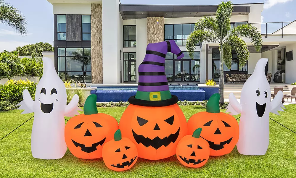 Costway 9FT Long Halloween Inflatable Pumpkins Self Inflating Pumpkin
