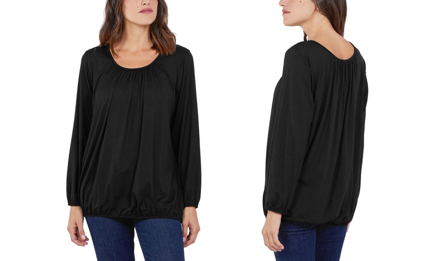 Image 3: Ladies Baggy Fit Ruched Neck Long Sleeve Top