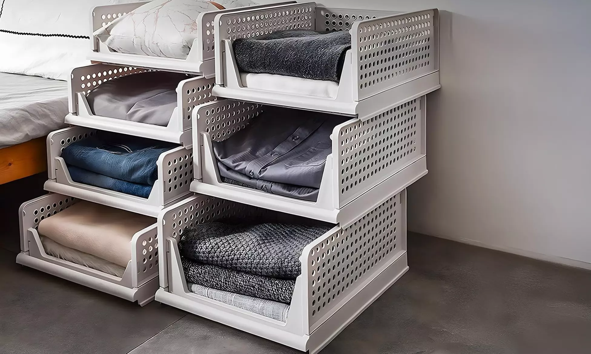 Set di 3 o 6 cassetti resistenti portaoggetti componibili salvaspazio