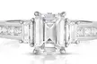 Tri Stone Emerald Cut Engagement Ring in 18k White Gold - Second Medium