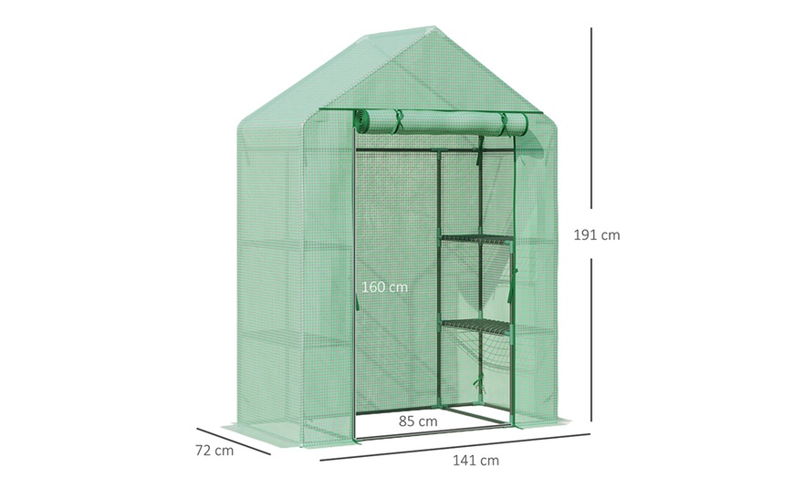 Image 7: Outsunny Walk In Greenhouse with Shelves, PE cover and roll up door 