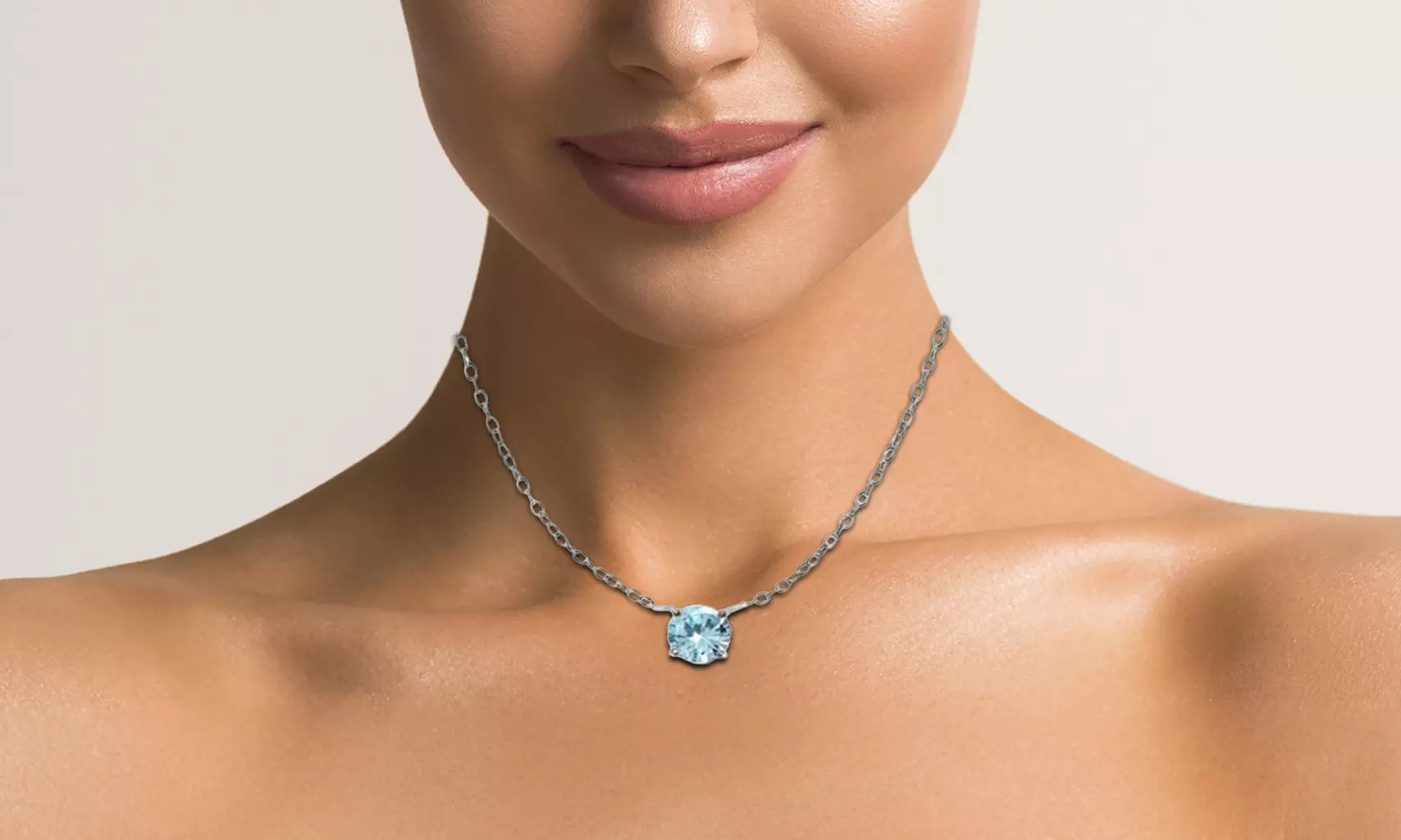 Sterling Silver Small Dainty Round Blue Topaz Choker Necklace