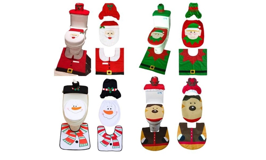 Image 12: 4 Pcs Christmas Toilet Bathroom Decoration Set in 4 Styles 